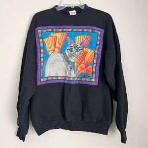 VTG 90’s Julia’s Hand Painted Art Wear Egyptian Cat Sweatshirt Women’s XL OOAK